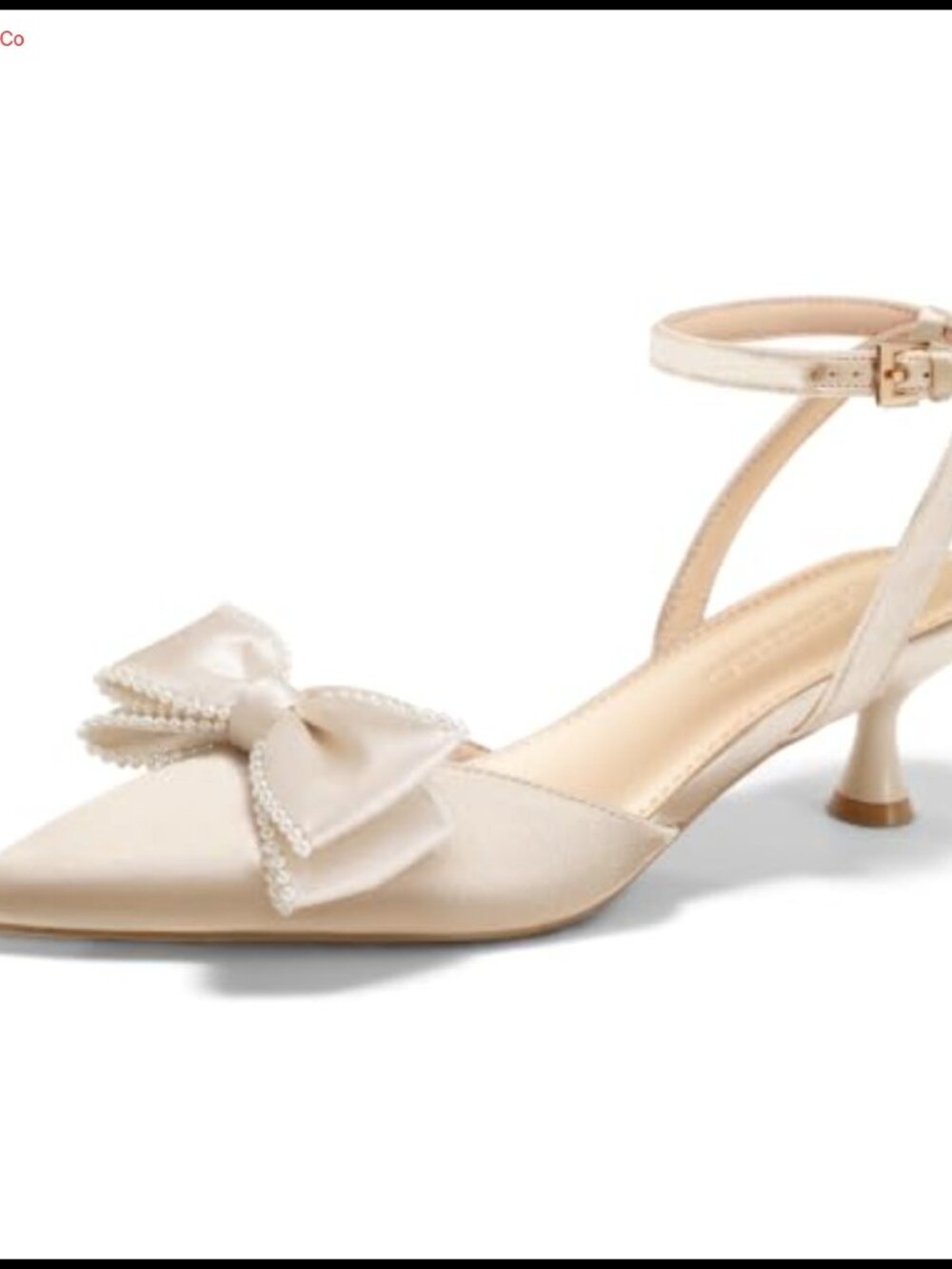 Womens Satin Kitten Heel Bow Pearl Pointed Toe Pumps Ankle Strap Dress Shoes